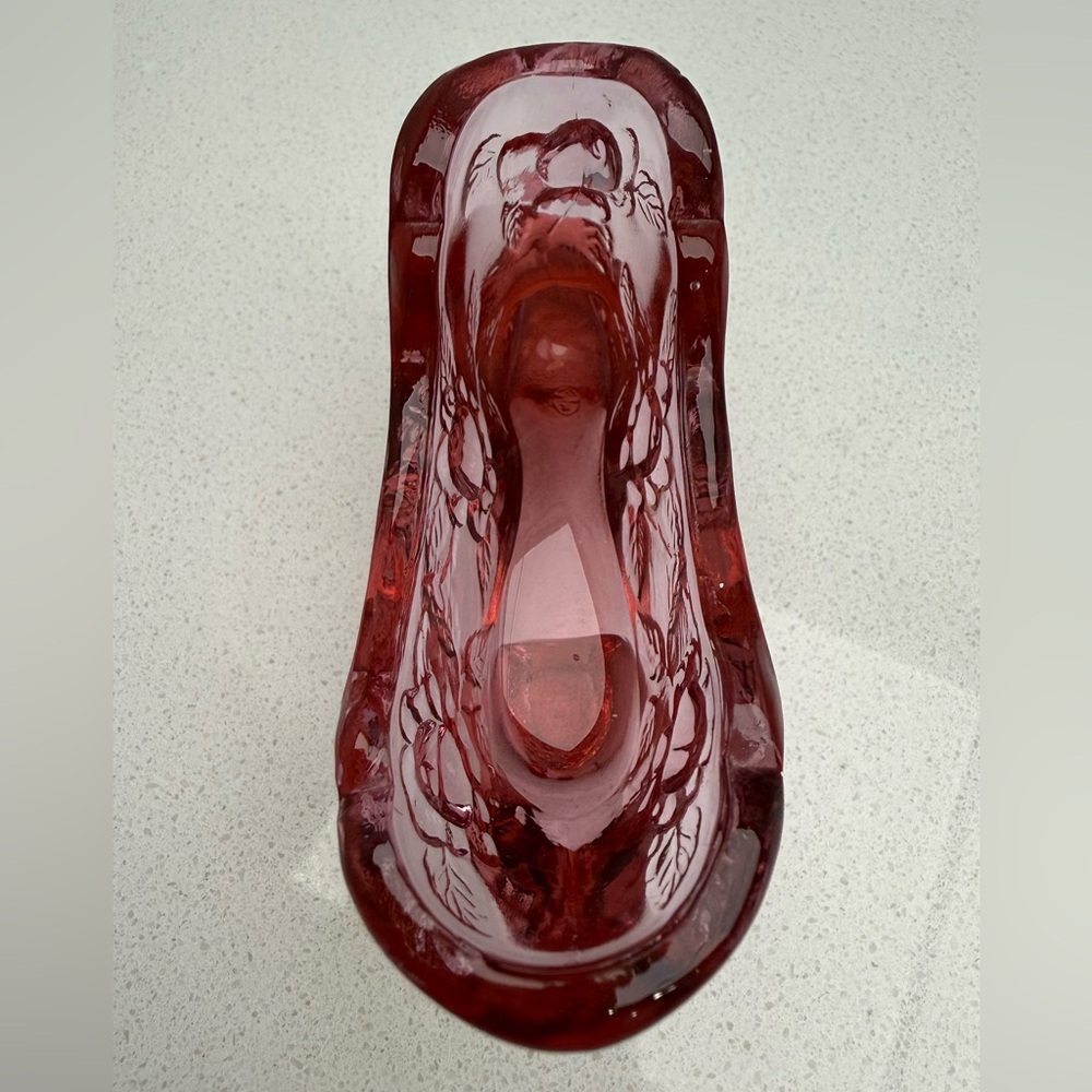 Vintage Fenton Pink Glass Slipper Cabbage Rose Shoe Boot MCM Mid-Century Modern - Picture 8 of 15